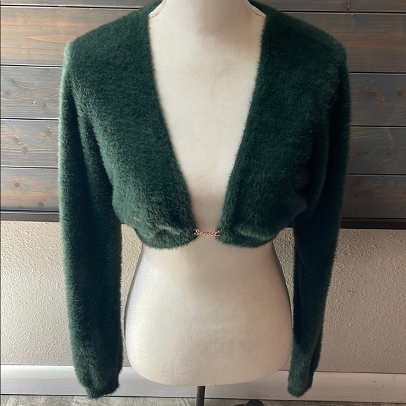 Savage X Fenty Deep Green Fuzzy Crop Cardigan - Picture 1 of 13